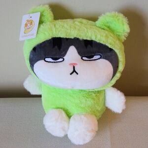 Lime Green Annoyed Cat in Froggie Outfit Plush Stuffed Animal - Claw Prize